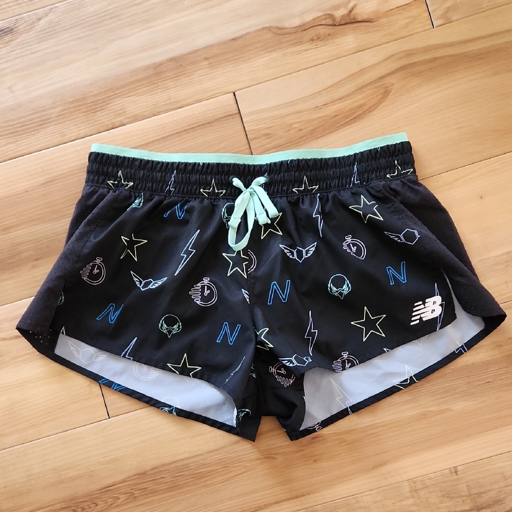 New Balance Women's Black and Mint Athletic Shorts